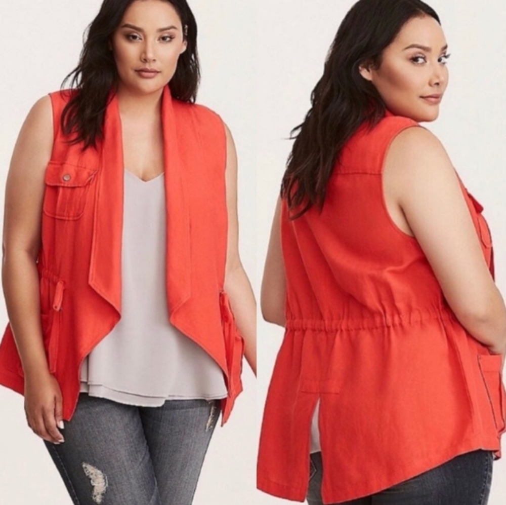 Torrid Linen Utility Vest Sz 00 M/L 10